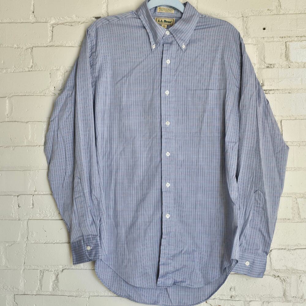 L.L. Bean Vintage Blue Pinstripe Single Needle Button-Down┃Preppy Dark Acadamia